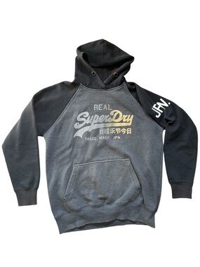 Superdry Two-Tone Gray & Black Pullover Hoodie with Logo